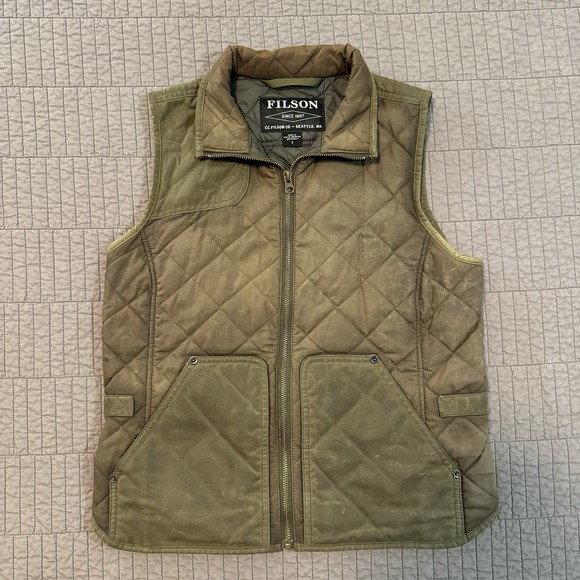 CC Filson Quilted Field Vest Women Small Green Full Zip Waxed Cotton Made In USA - Picture 1 of 16